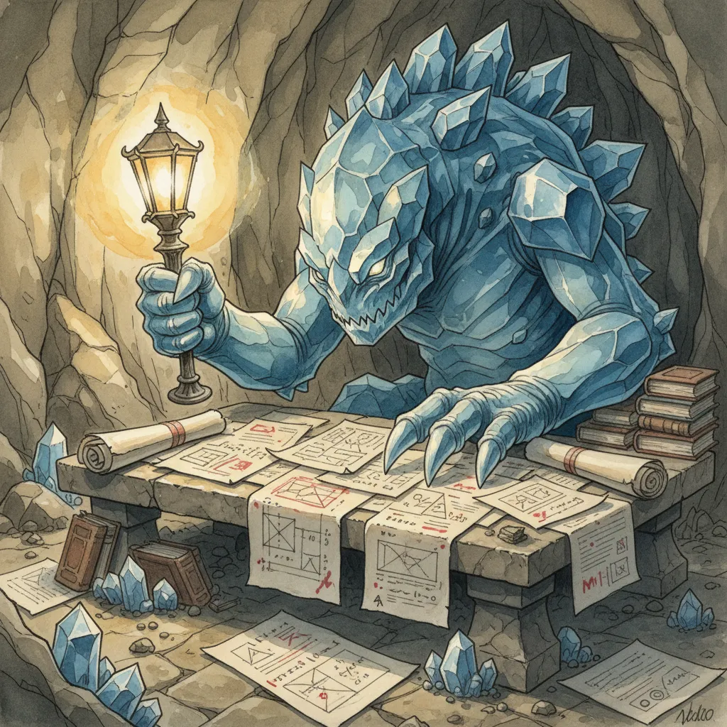 夜の瓦礫を片付けるガリョウと、設計図を描くクロワと、住民に寄り添うノビ