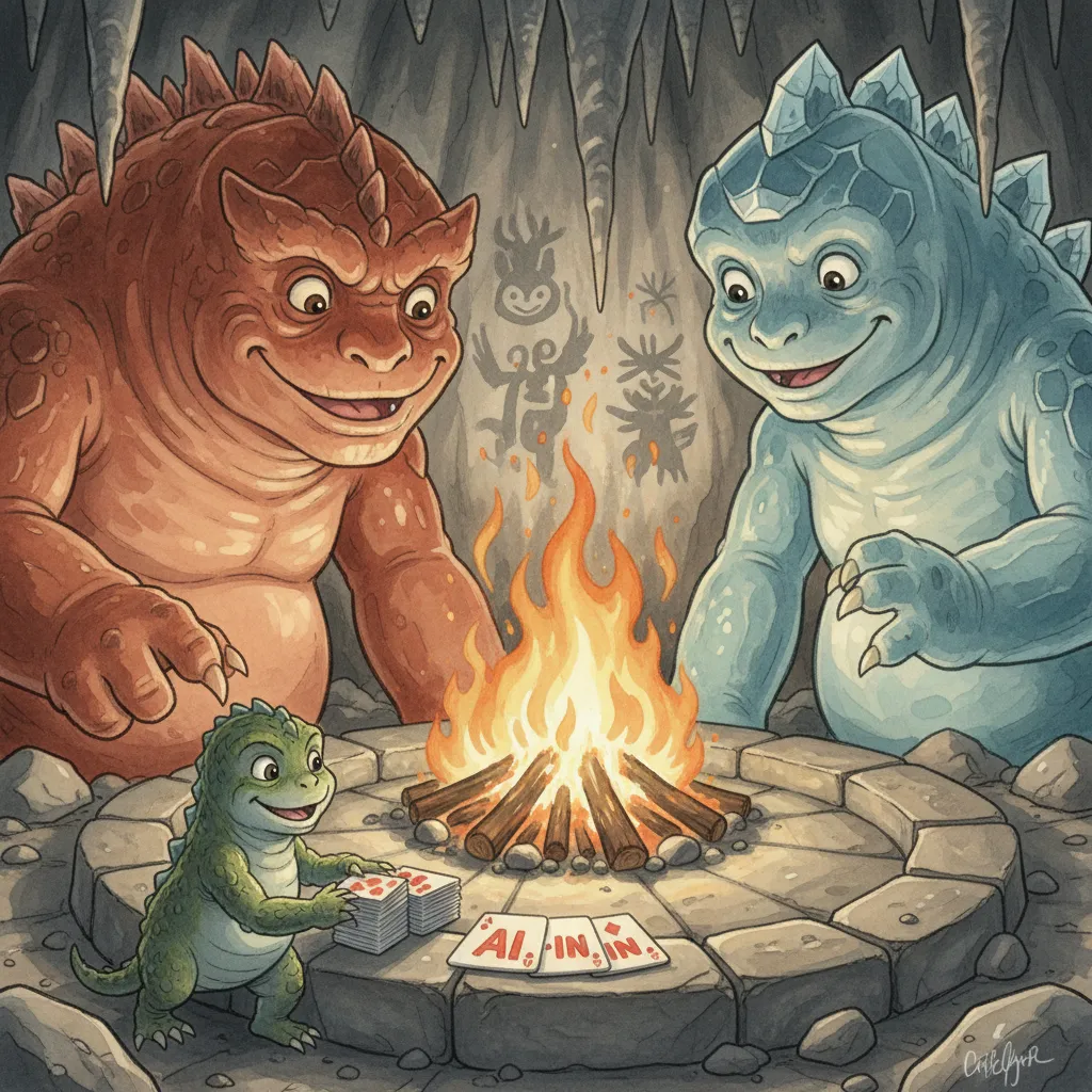 焚き火を囲み穏やかに笑う3匹