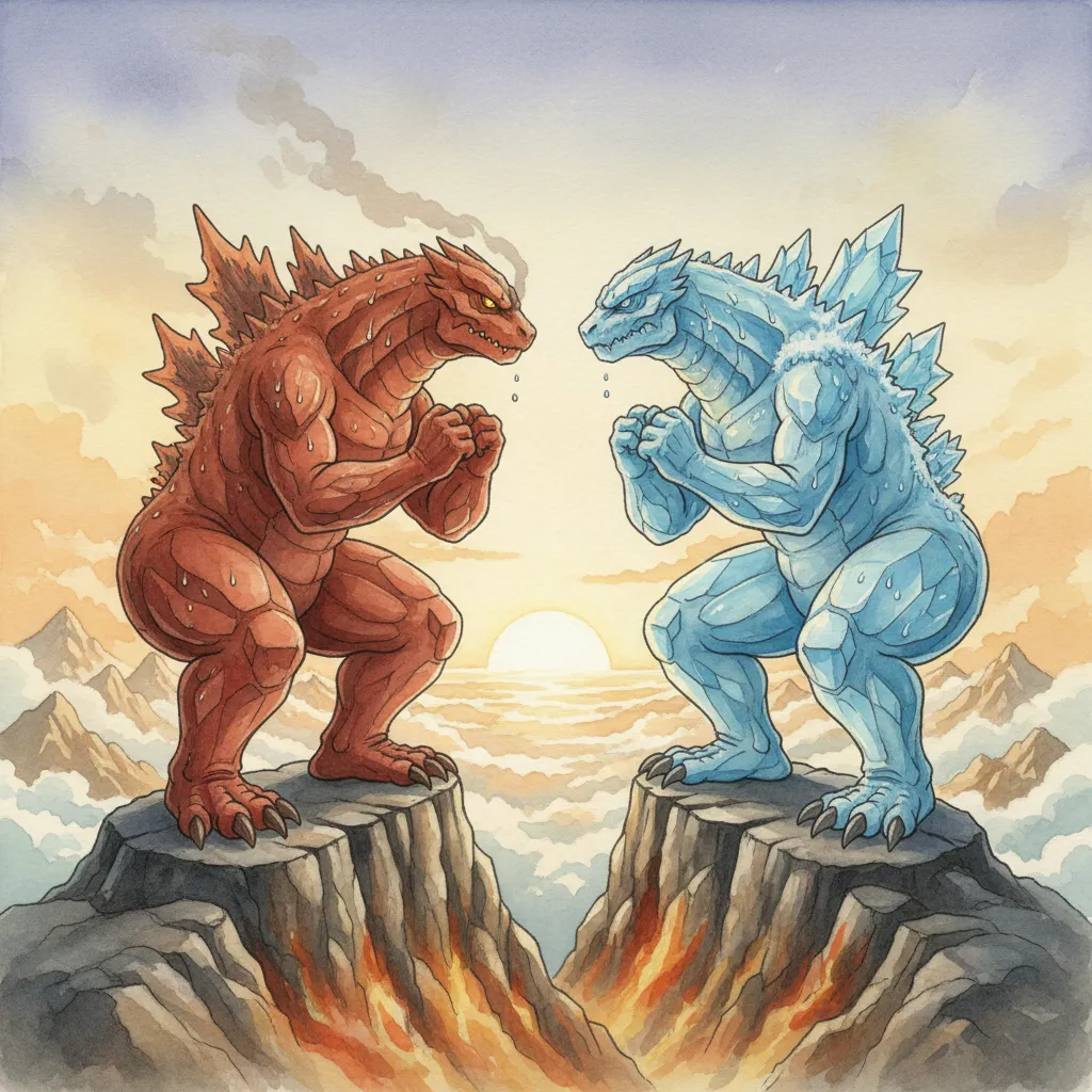 崖の上で座り込むノビと、隣に腰を下ろすガリョウ